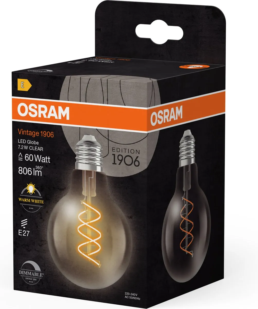 Osram Vintage 1906 LED E27 Globe 7.2W 806lm - Helder