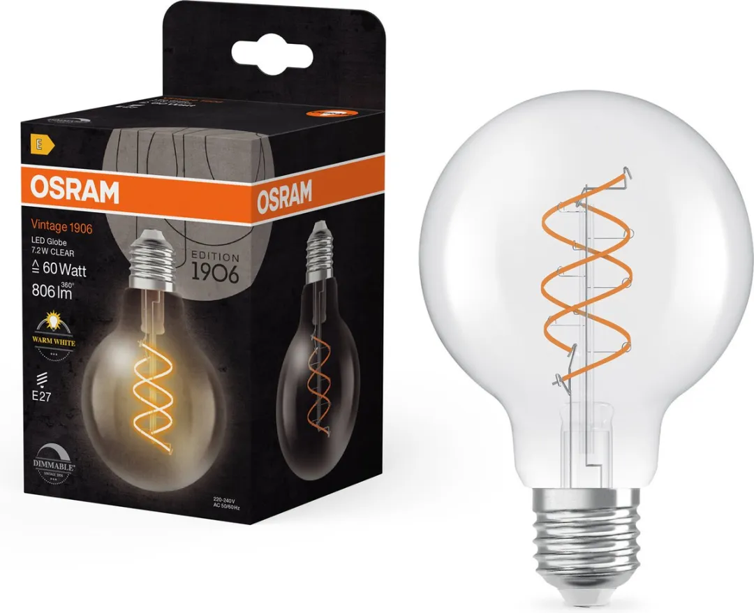 Osram Vintage 1906 LED E27 Globe 7.2W 806lm - Helder