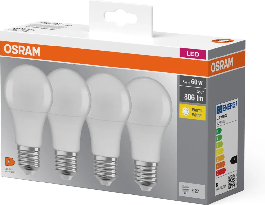 Osram LED-lamp E27 9W Warmwit - 4 Stuks - afbeelding 6 van 6