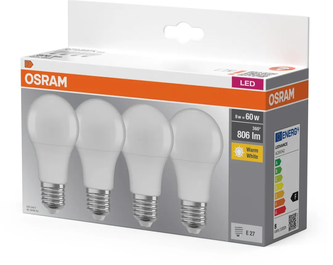 Osram LED-lamp E27 9W Warmwit - 4 Stuks