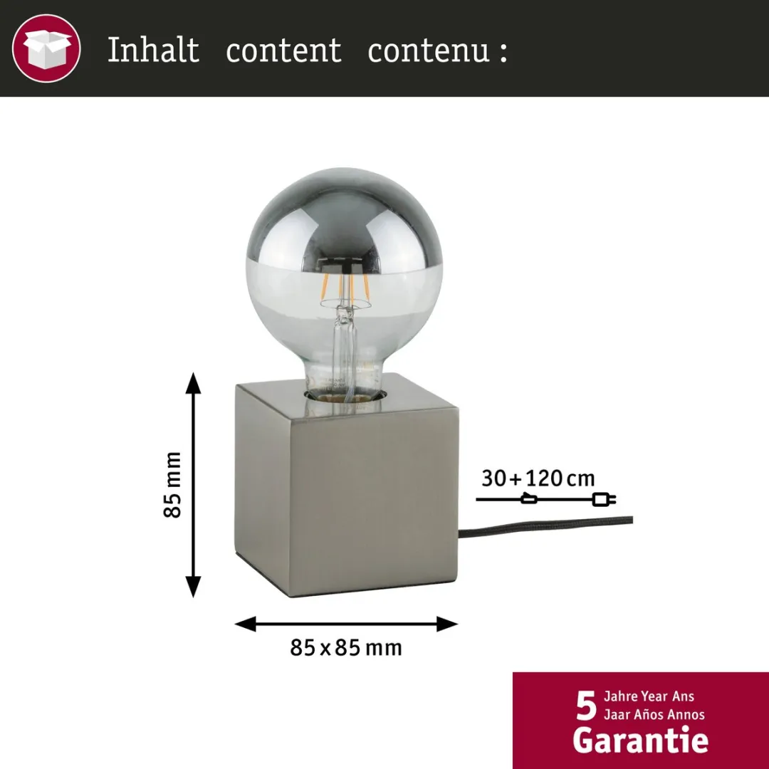 Paulmann Kura LED-tafellamp E27 20W - Staal geborsteld