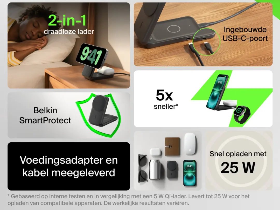 Belkin UltraCharge 2-in-1 Oplader WIZ038kqBK - Zwart - afbeelding 4 van 6
