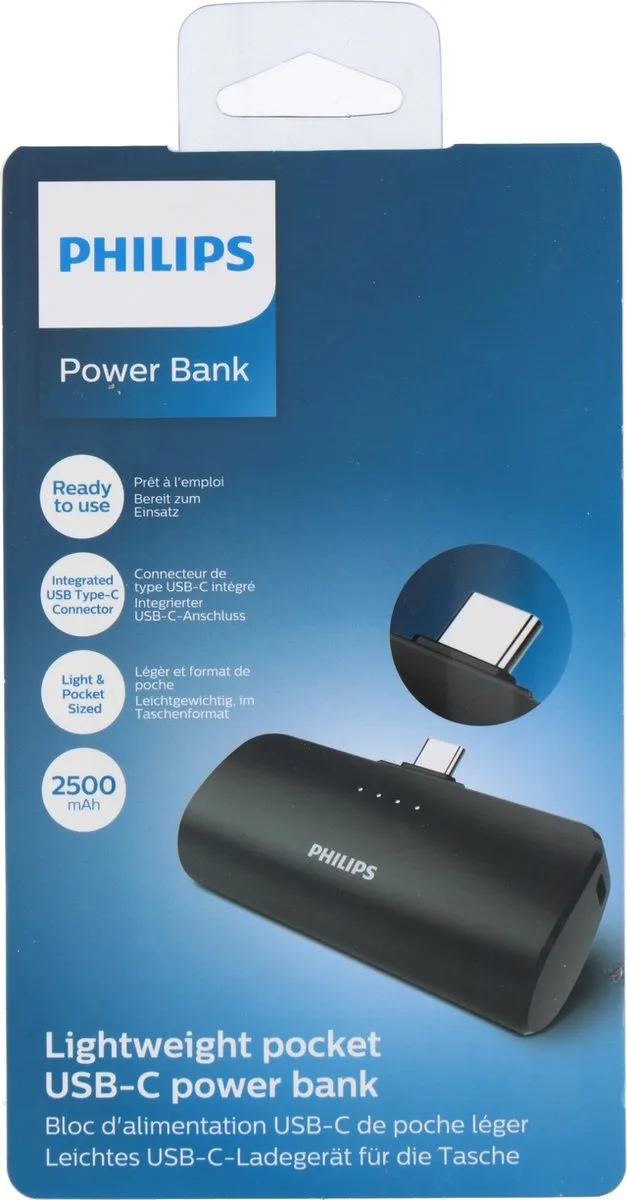 Philips Powerbank DLP2510C/03 - 2500mAh - USB-C - Zwart/Zilver