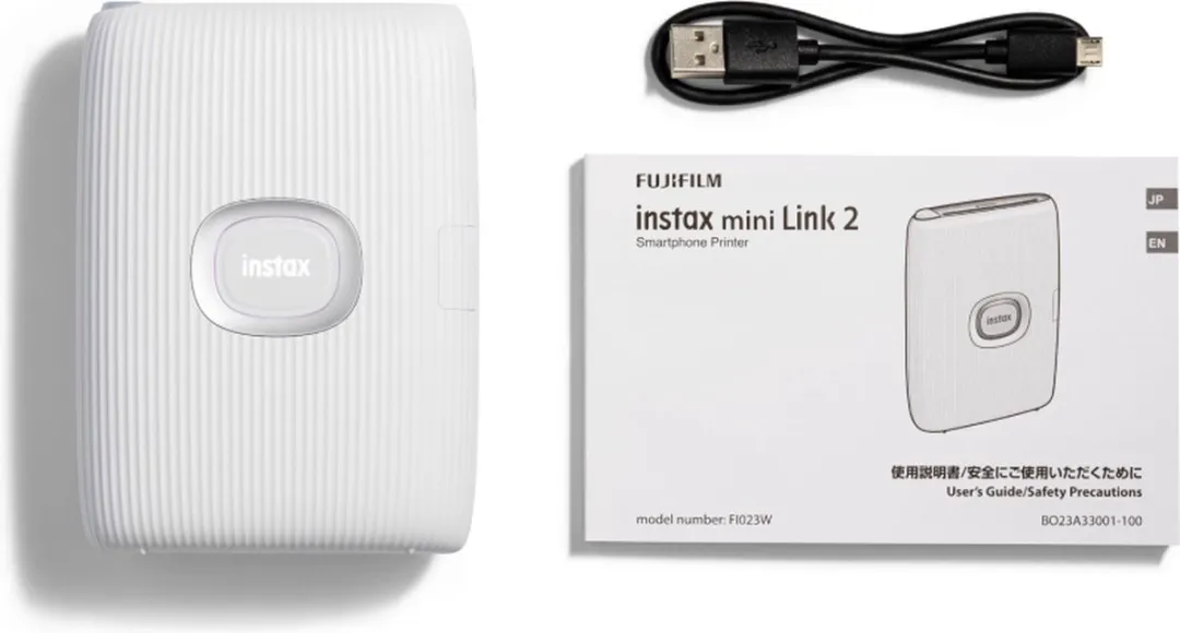 Fujifilm Instax Mini Link 2 - Mobiele fotoprinter - banner met lichtjes en knijpers + dubbelzijdige Instax stickers - Clay White
