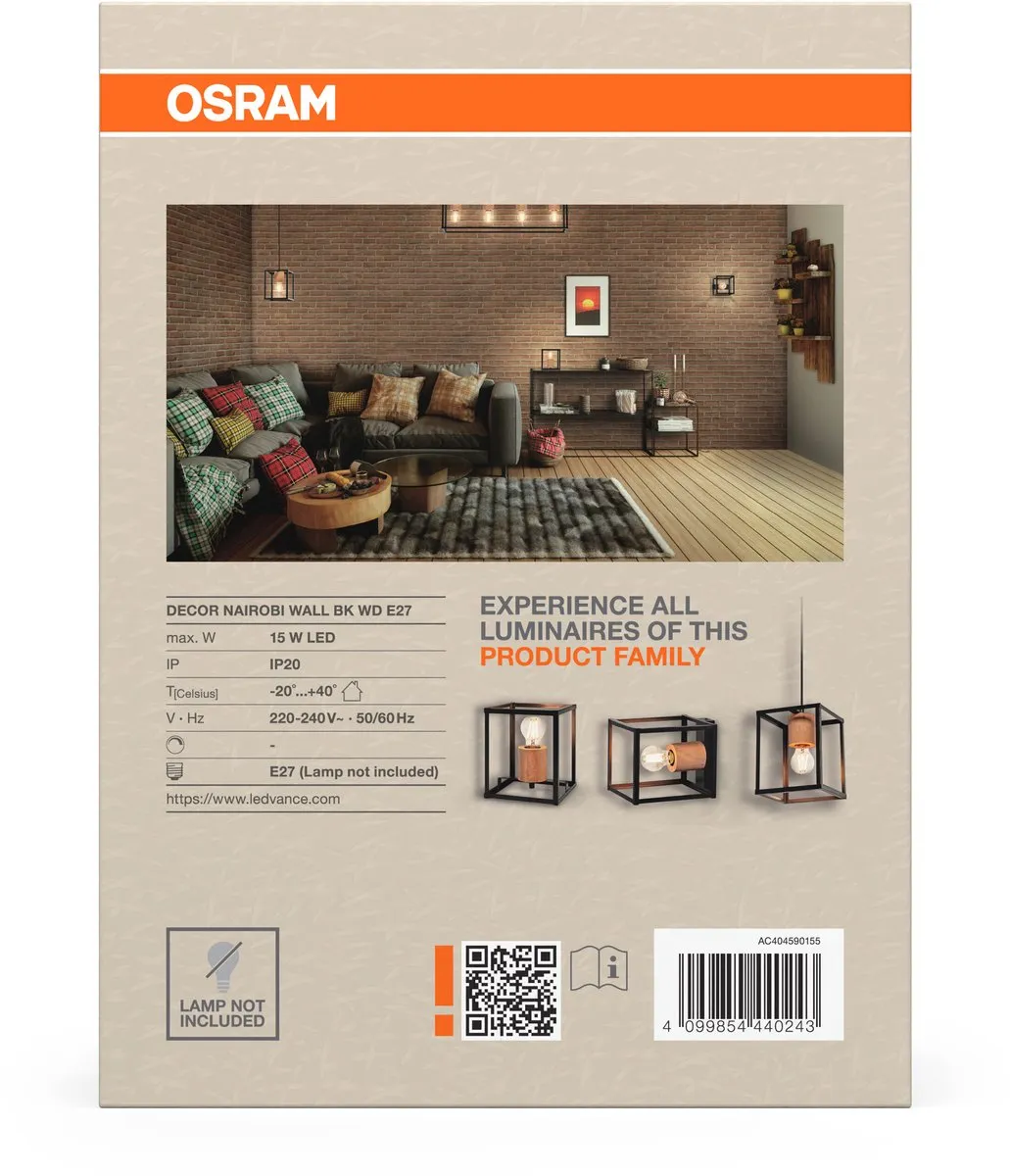 Osram Decor Nairobi Wandlamp E27 - Zwart - afbeelding 6 van 6