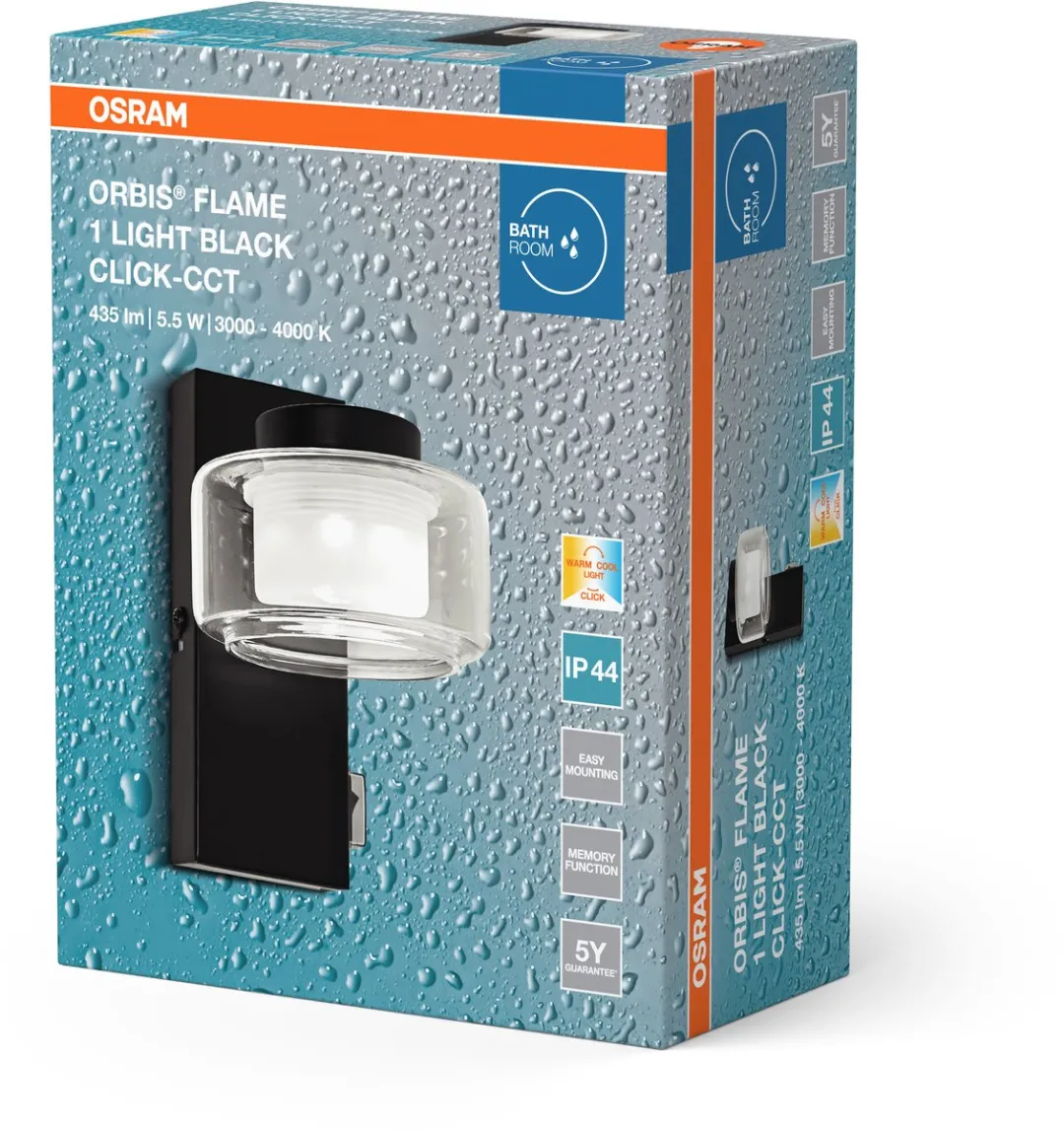 Osram Orbis Flame Wandlamp LED 5,5W 350lm - Zwart - IP44 - afbeelding 6 van 6