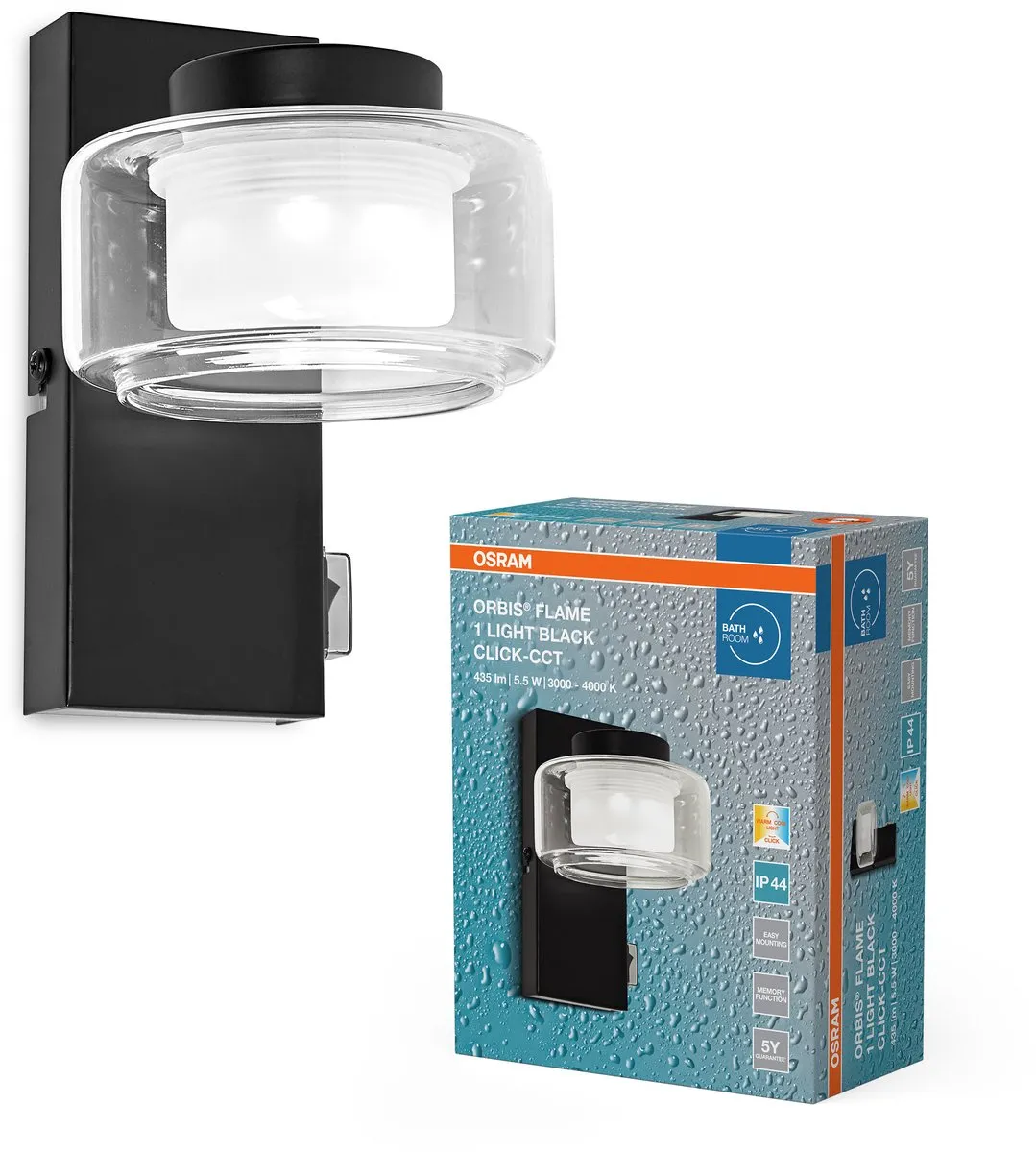 Osram Orbis Flame Wandlamp LED 5,5W 350lm - Zwart - IP44