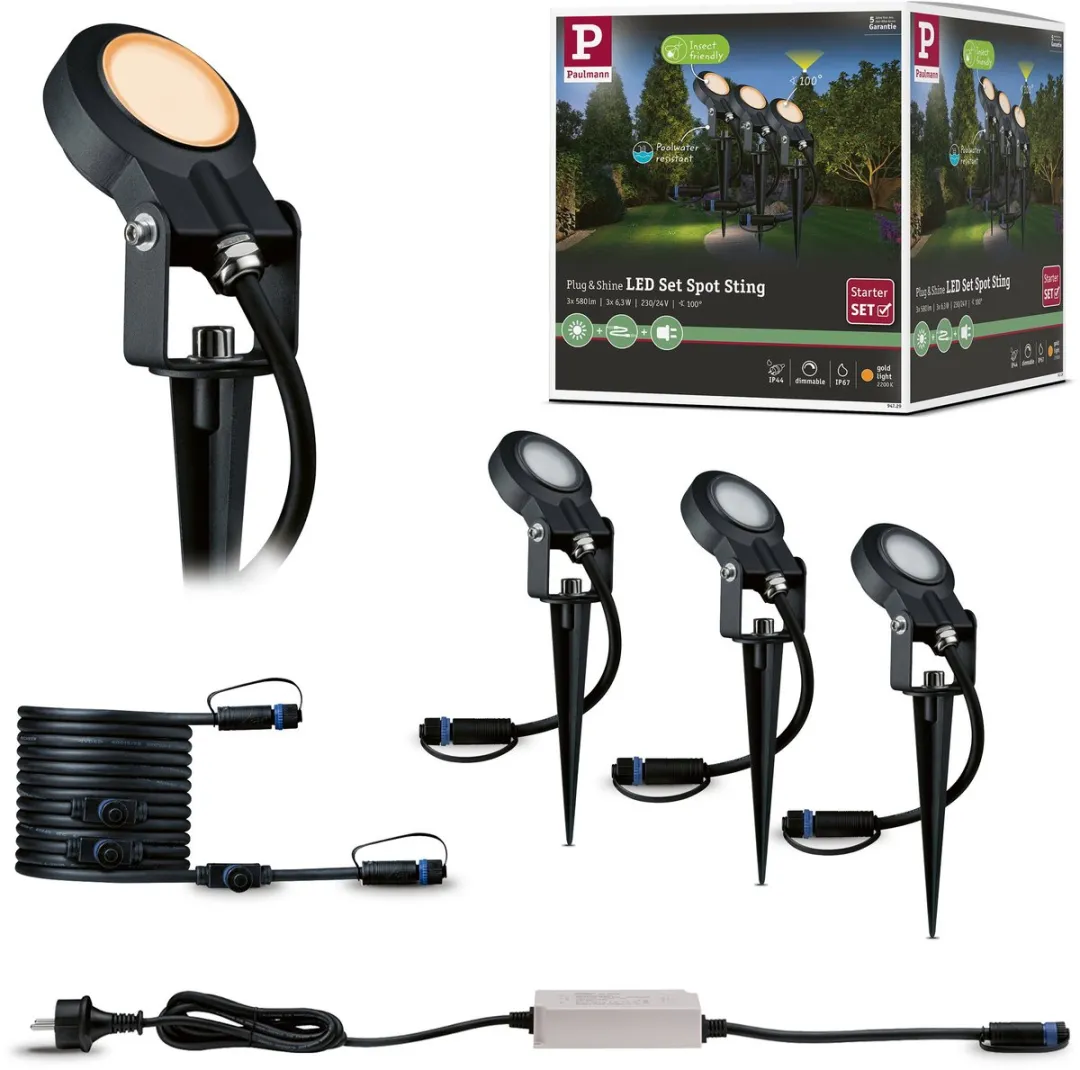 Paulmann Plug & Shine Sting Basisset LED Tuinspots 3x6,3W 2200K