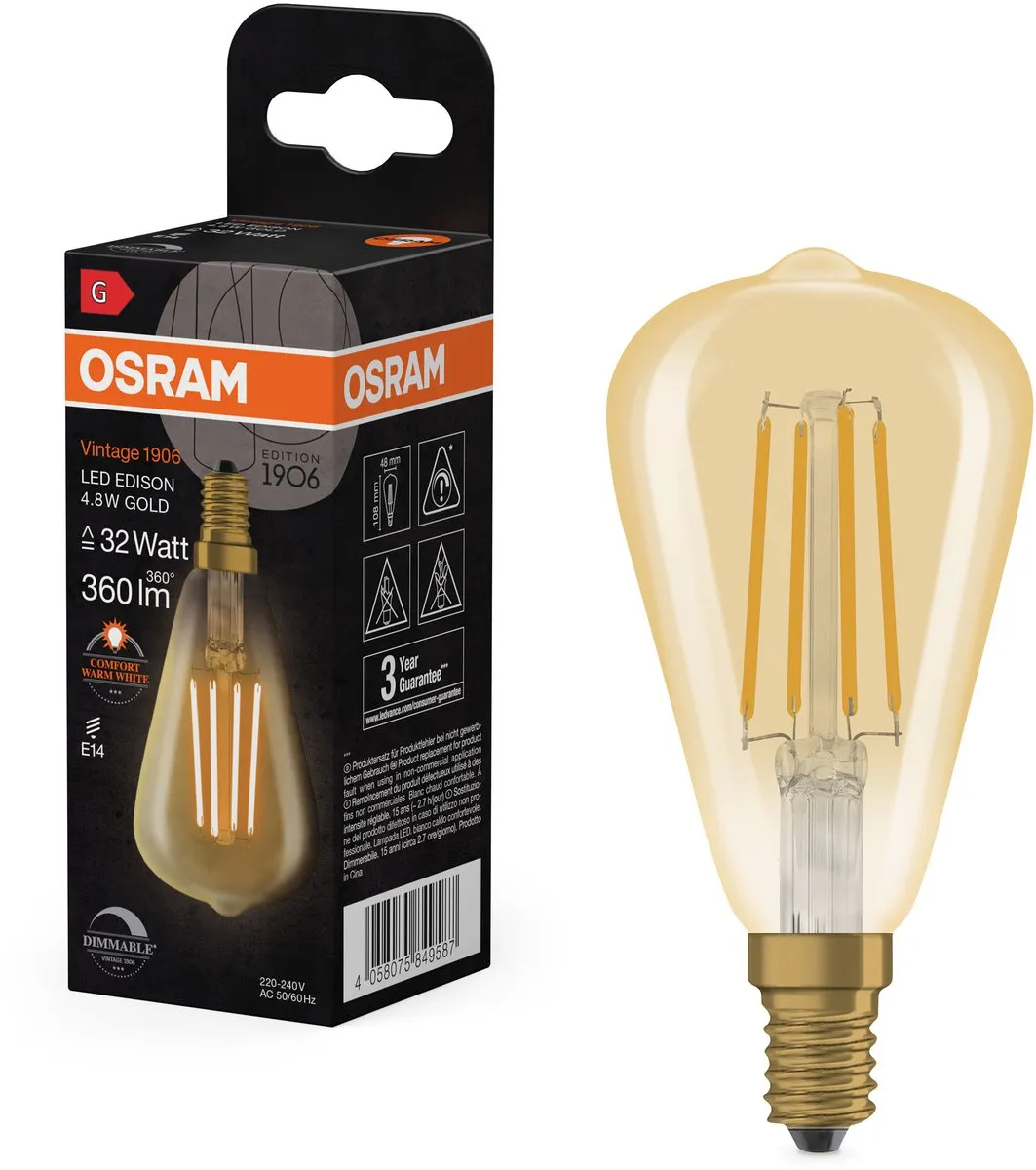 Osram Vintage 1906 LED E14 4.8W 360lm - Zeer Warm Wit 2200K