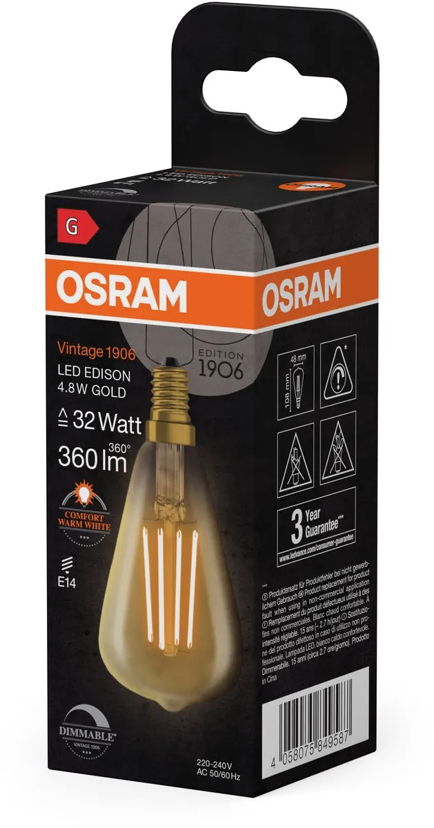 Osram Vintage 1906 LED E14 4.8W 360lm - Zeer Warm Wit 2200K