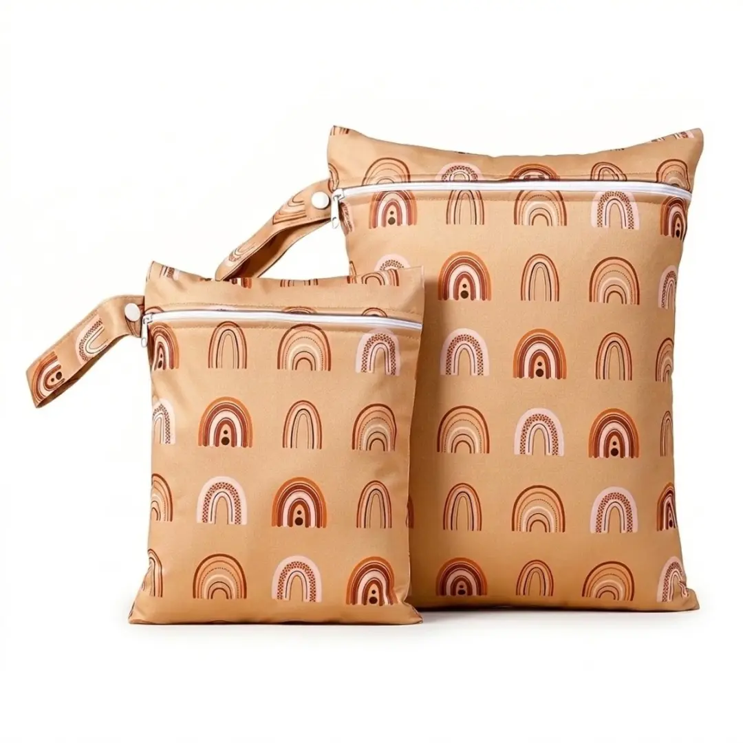 Zwemtas beige 2 stuks met regenboog print