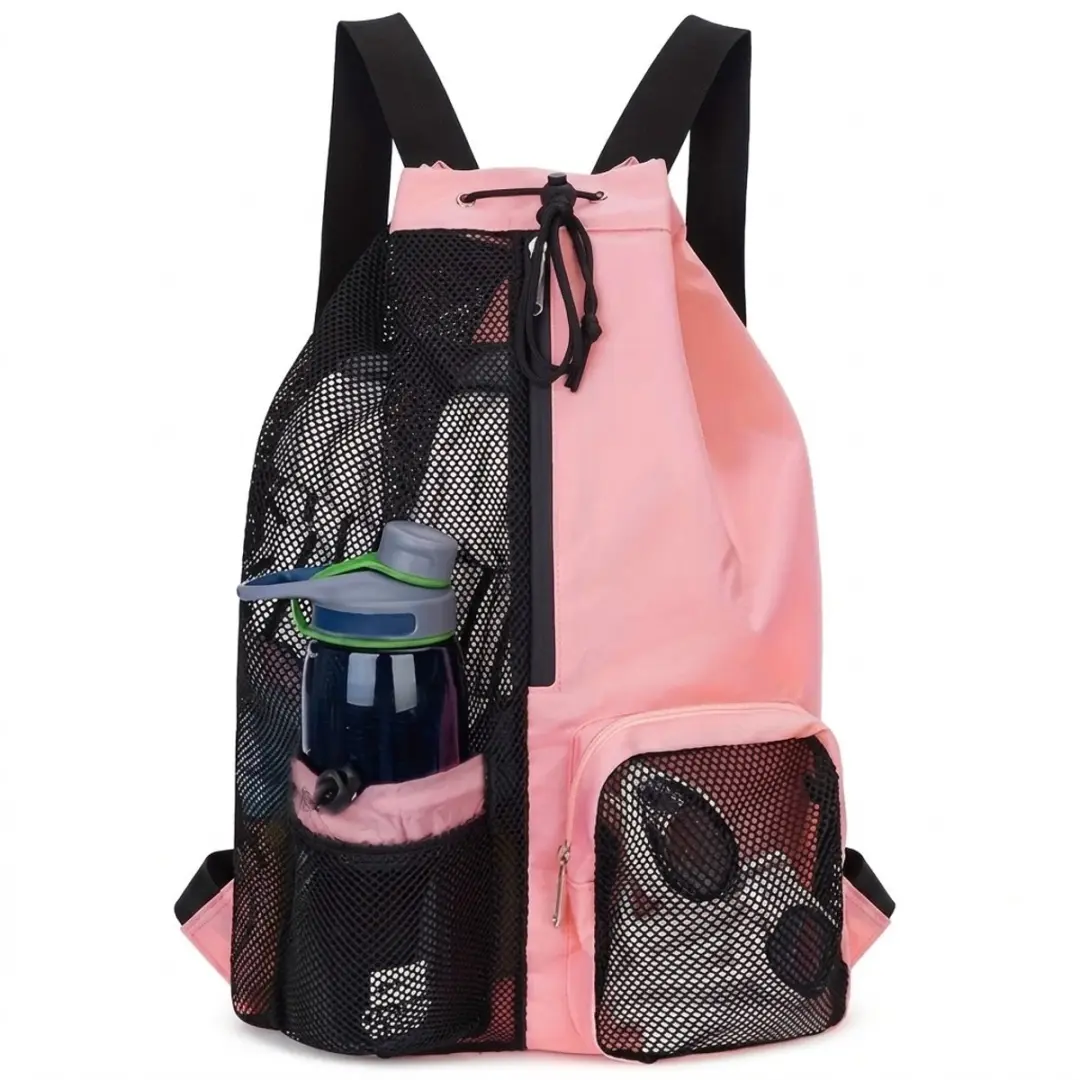 Roze zwarte mesh zwemtas rugzak dames en heren