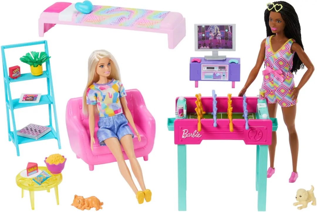 Barbie Speelkamer met 2 poppen en allerlei accessoires -Bed