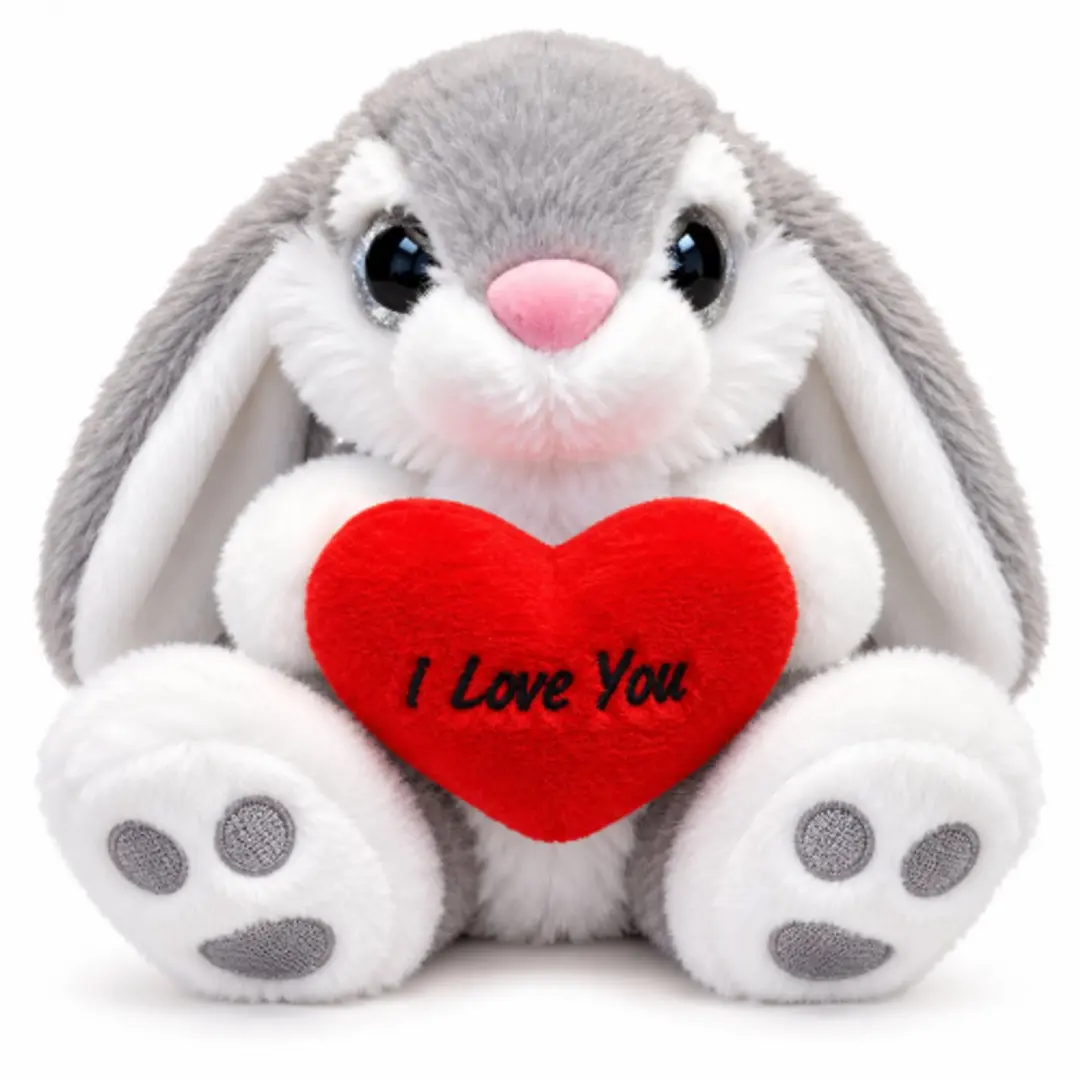 Konijn Grijs met Rood Hart Pluche Knuffel 20 cm - Liefde Love Knuffeldier Cadeau - Valentijnsdag - Ik hou van jou - I Love You - Haas Stuffed Animal Plush Toy