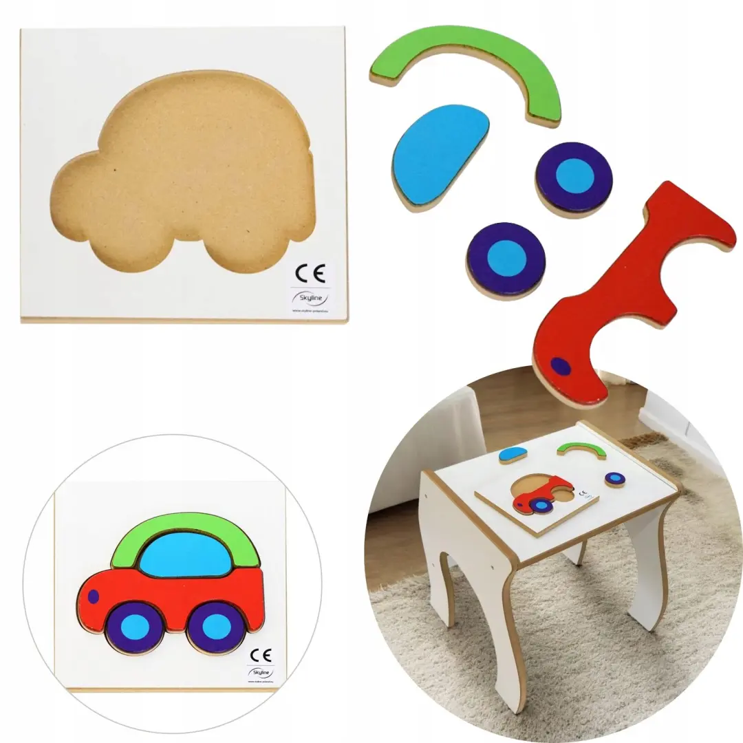 Houten Auto Puzzel: Kleuren & Vormen Educatief Montessori Speelgoed