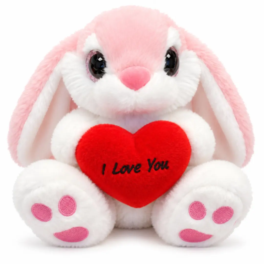 Konijn Roze met Rood Hart Pluche Knuffel 20 cm