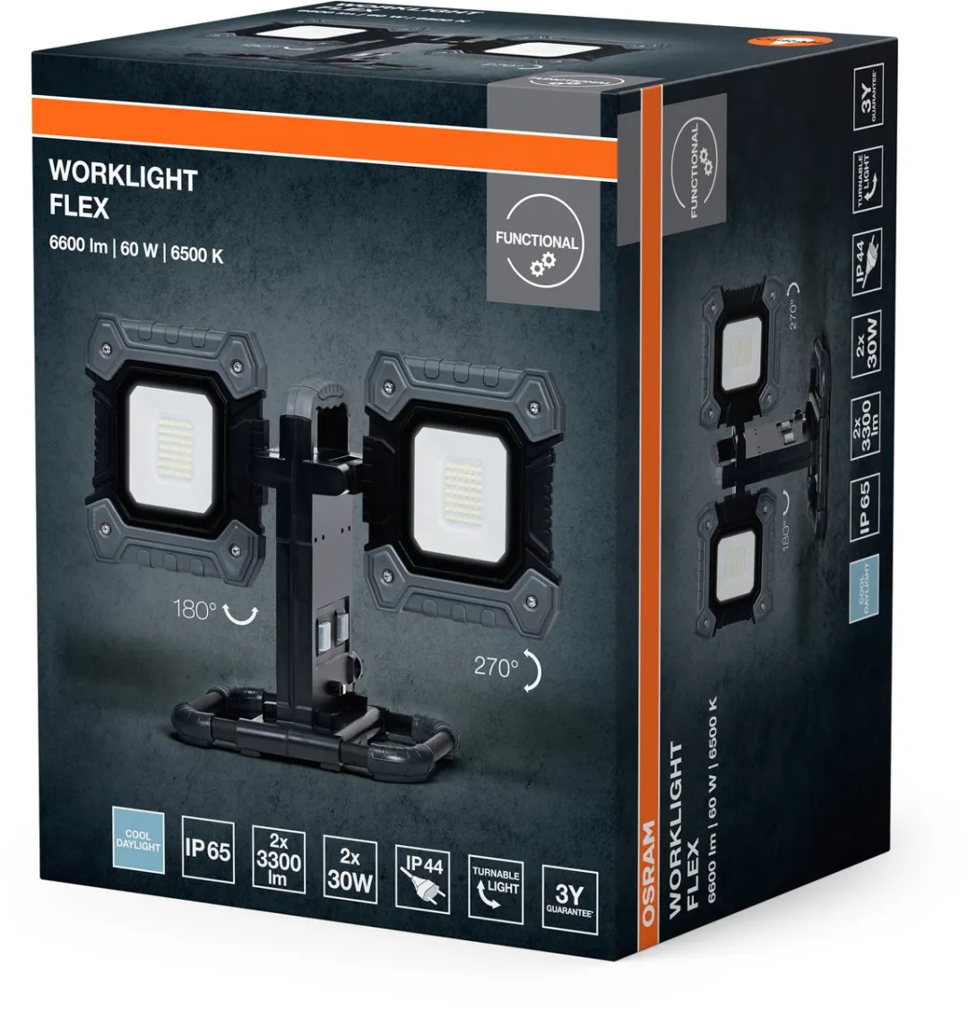 Osram Val Flex LED Werklamp 2x30W 6450lm - Zwart/Grijs - afbeelding 6 van 6