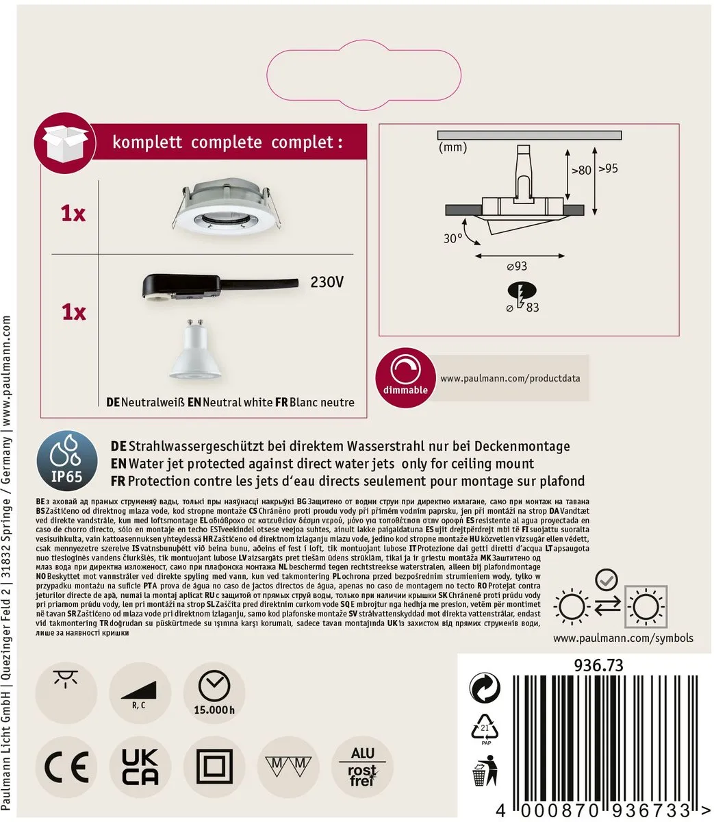 Paulmann Nova Plus LED-inbouwlamp GU10 6W 470lm 4000K - 3 Stuks - Ø93mm - IP65