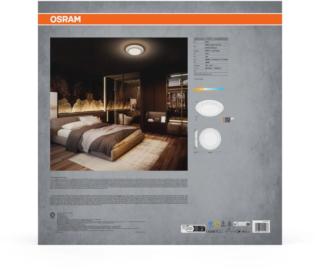 Osram Orbis Spiral Layer CL LED Plafondlamp 500mm - 38W - 4000lm - Wit - afbeelding 6 van 6
