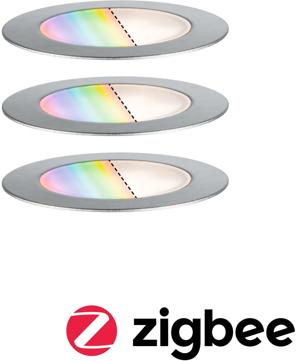Paulmann Plug & Shine LED Grondinbouwlamp Zigbee 3.0 RGBW - 3x2W - Edelstaal