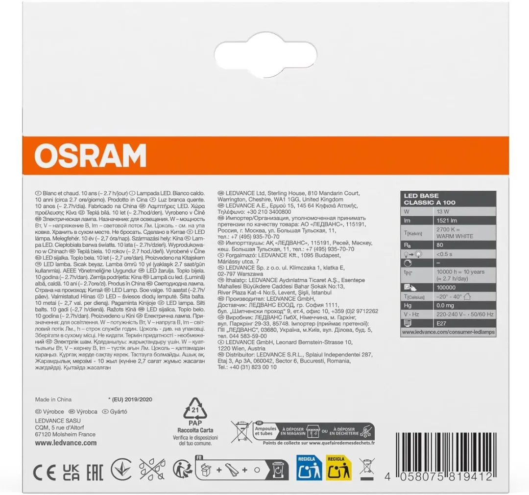 Osram LED-lamp E27 14W Warmwit - 30 Stuks - afbeelding 6 van 6