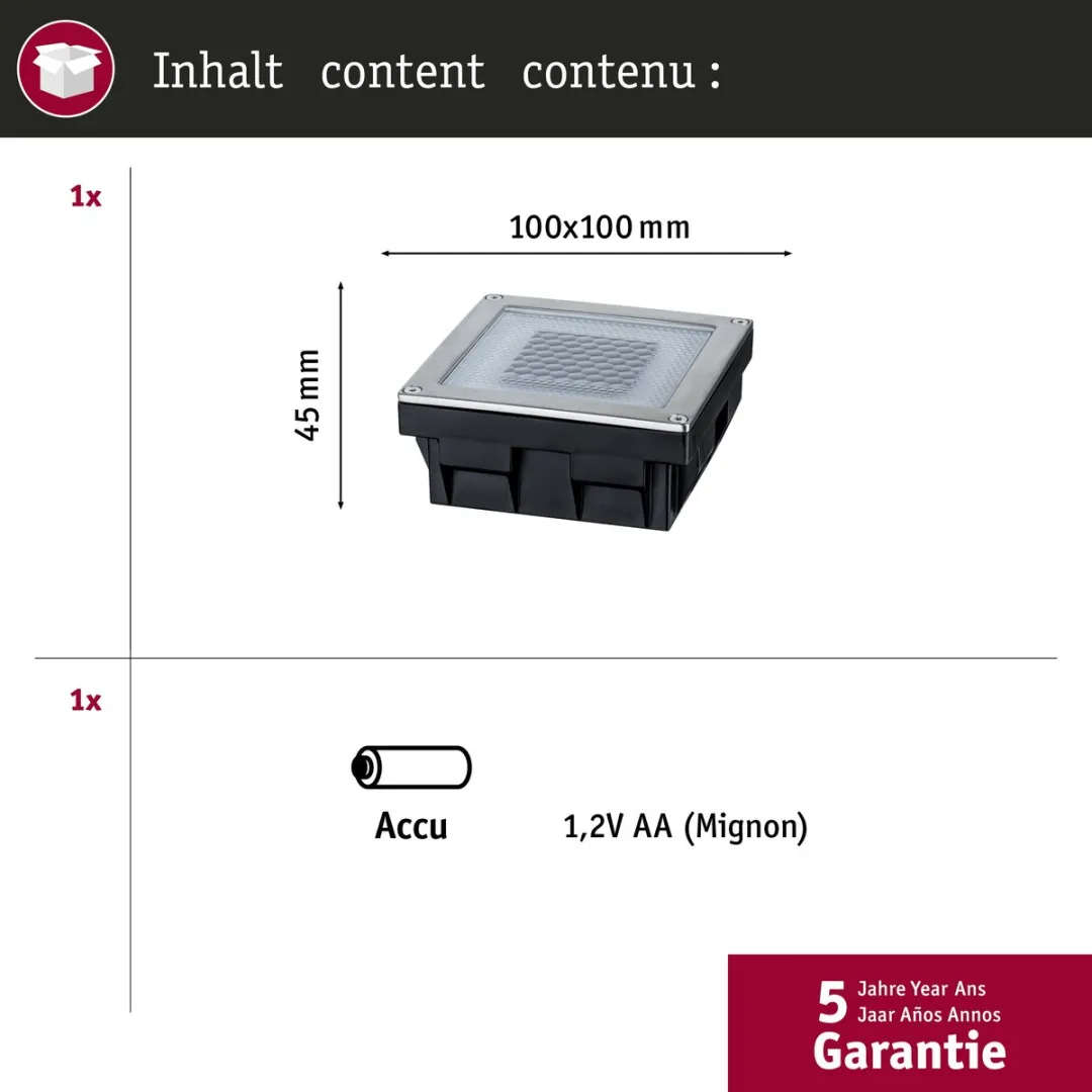 Paulmann Solar LED Grondinbouwlamp Cube IP67 2700K - Edelstaal - afbeelding 4 van 6