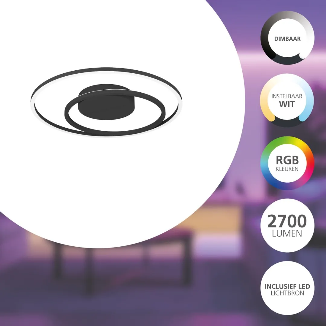 EGLO connect.z Calagrano-Z Plafondlamp Ø45cm - Zwart/Wit - RGB & Wit - Zigbee