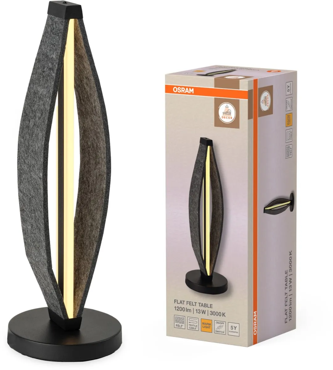 Osram Decor Flat Felt LED Tafellamp 13W - 350lm - Donkergrijs