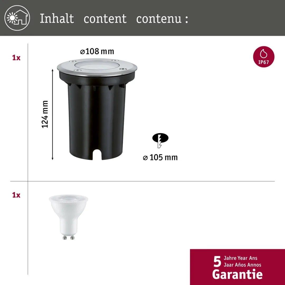 Paulmann LED Grondinbouwlamp IP67 3000K 3,5W - Edelstaal