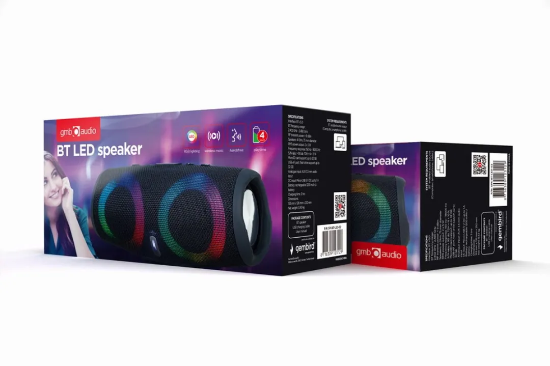 Gembird BT LED Speaker SPK-BT-LED-02 - 10W - Zwart