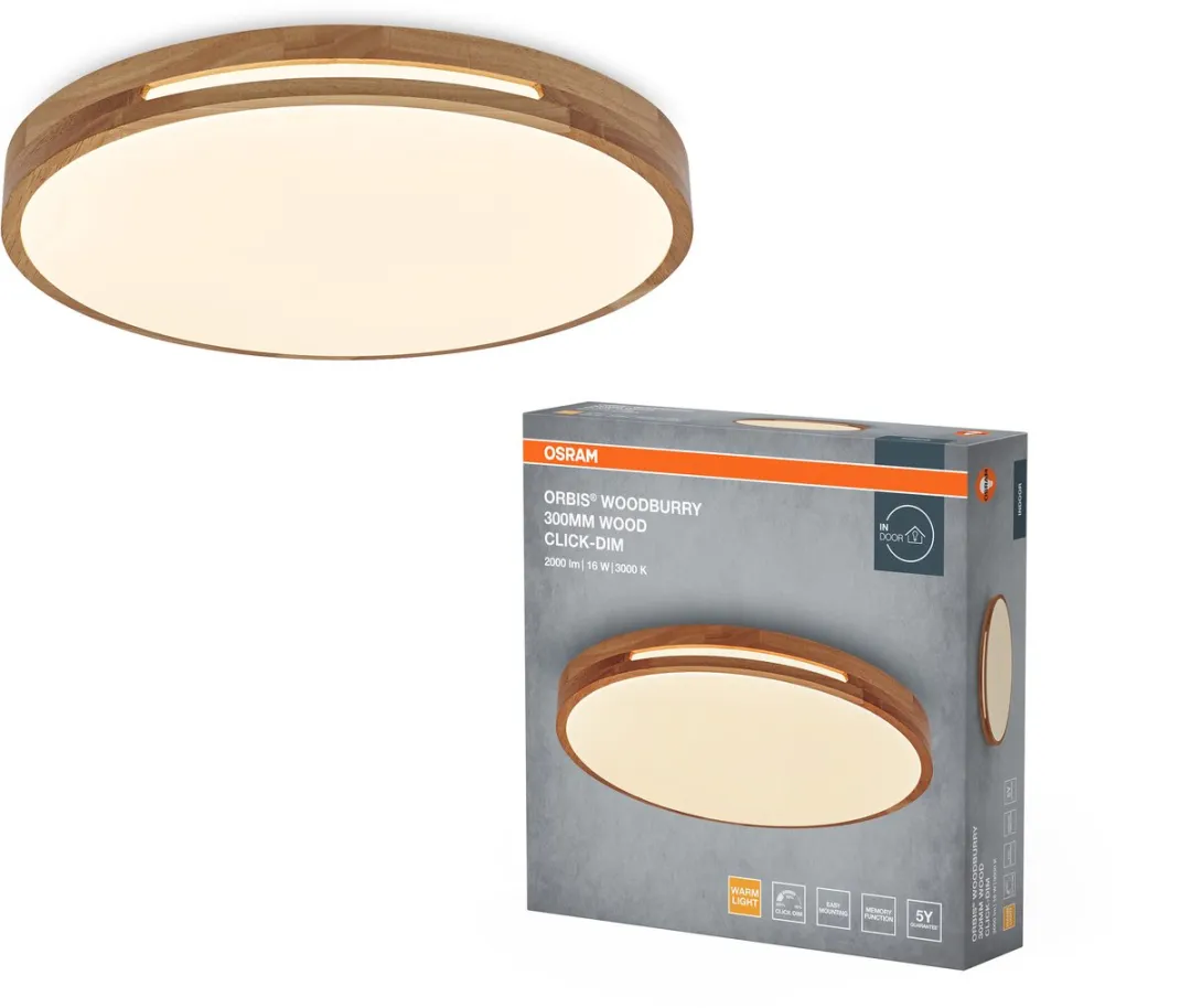 Osram Orbis Woodburry LED Wand-/Plafondlamp 16W 1000lm - Houtdecor