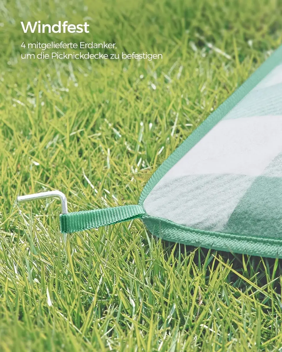 Songmics Picknickdeken 200x200cm - Groen-Wit - afbeelding 6 van 6