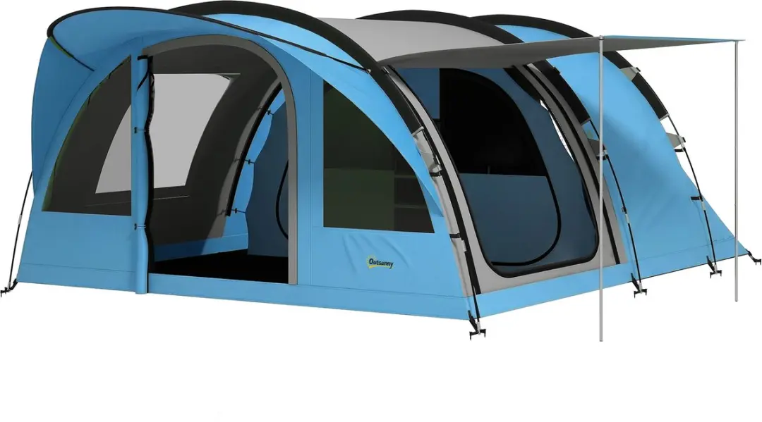 Outsunny Tunneltent-Glasvezel, Polyester-565L x 370B x 200H cm-Lichtblauw + Grij