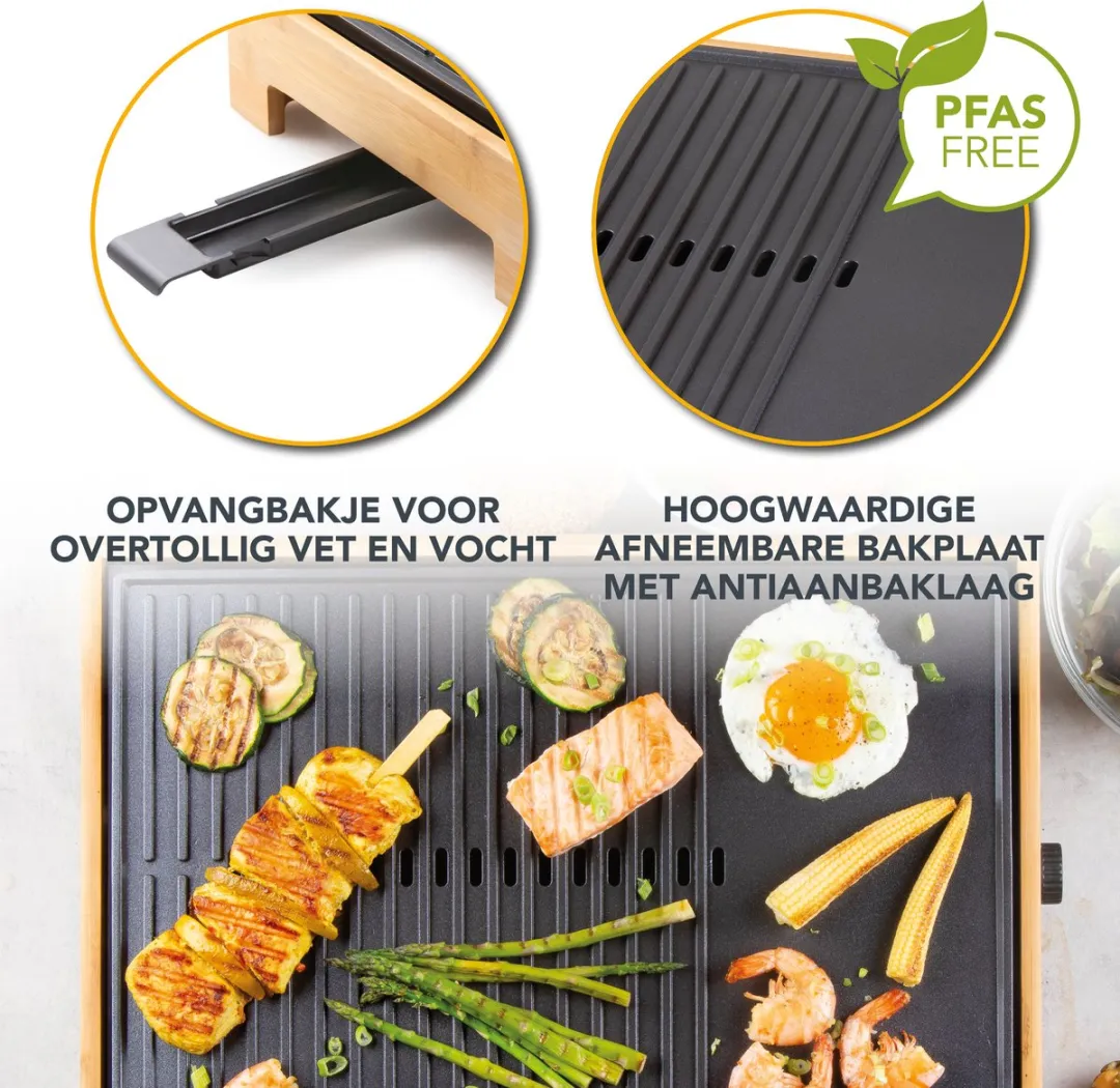 Domo DO9271G Plancha Grill 1800W - 8 Personen - Bamboe