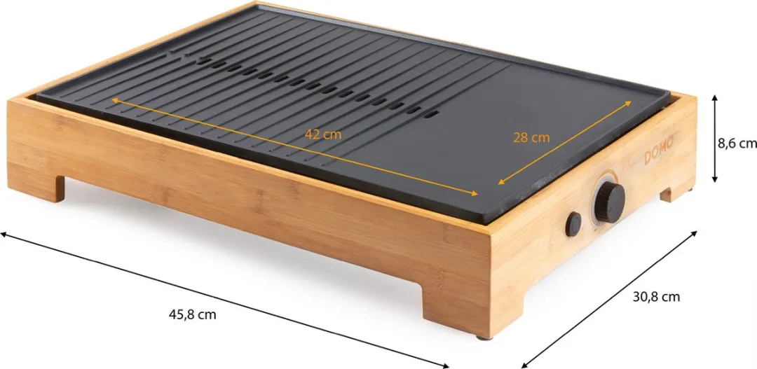 Domo DO9271G Plancha Grill 1800W - 8 Personen - Bamboe