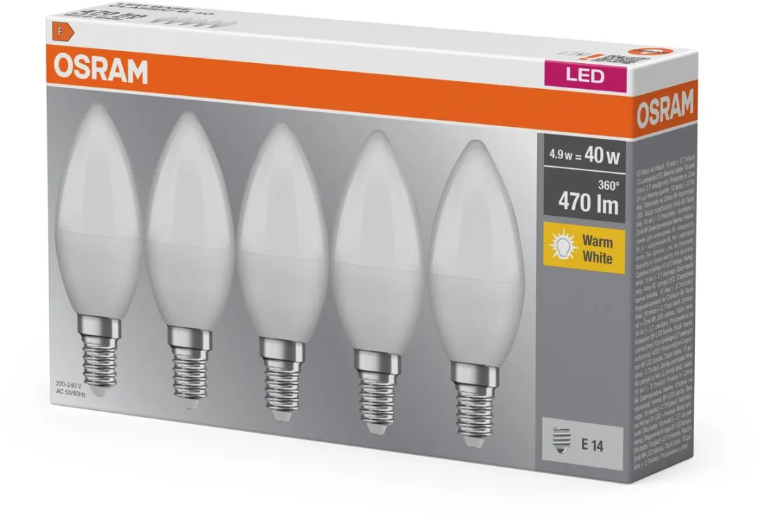 Osram LED Kaarslamp E14 4,9W 470lm Warm Wit - 5 Stuks