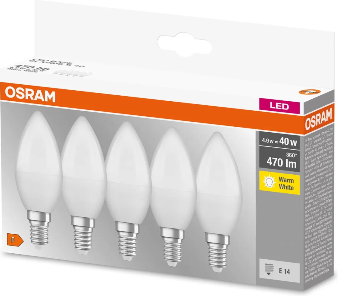 Osram LED Kaarslamp E14 4,9W 470lm Warm Wit - 5 Stuks