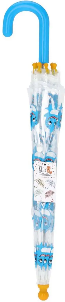 Kinderparaplu zeehond transparant met blauw handvat voor jongens en meisjes.