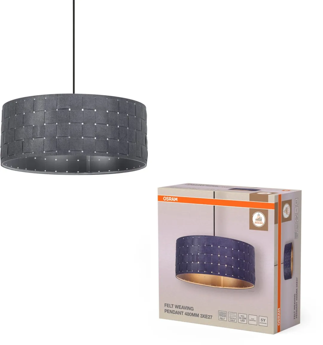 Osram Decor Felt Weaving Hanglamp 480mm - Donkergrijs