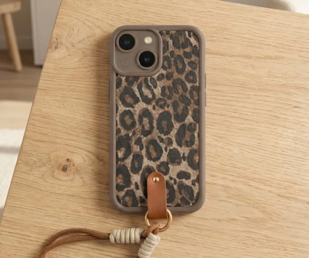 NUVEX iPhone 14 Hoesje Bruin Luipaard Print - met Koord