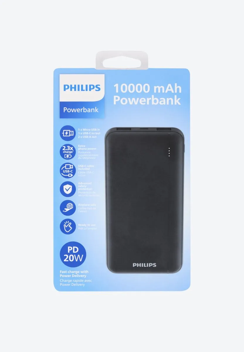 Philips Powerbank DLP1812PB/10 10000mAh - 4 Poorten - 20W - Zwart