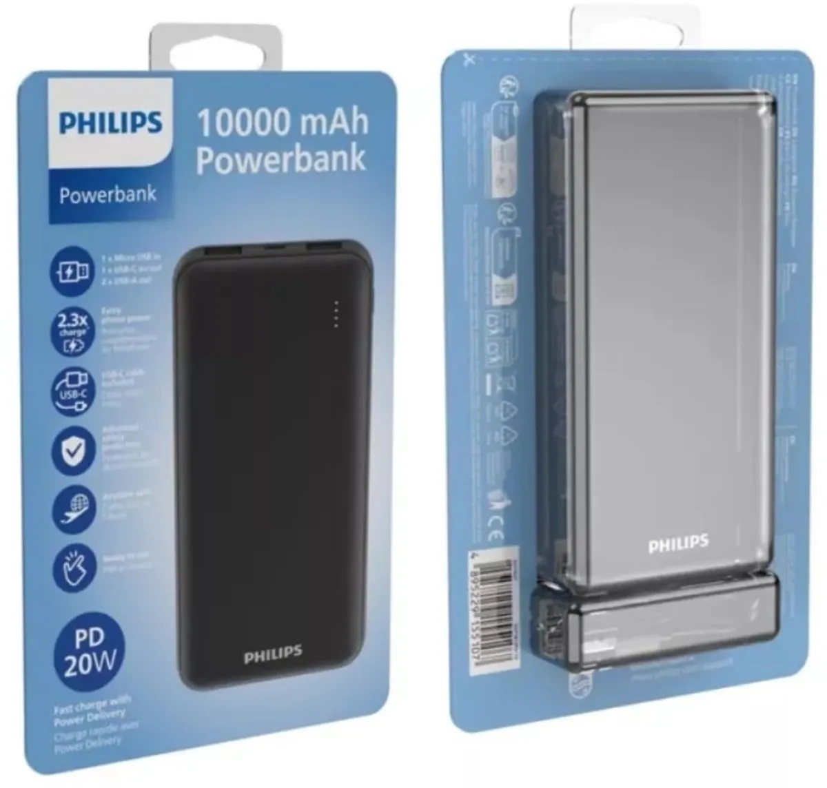 Philips Powerbank DLP1812PB/10 10000mAh - 4 Poorten - 20W - Zwart