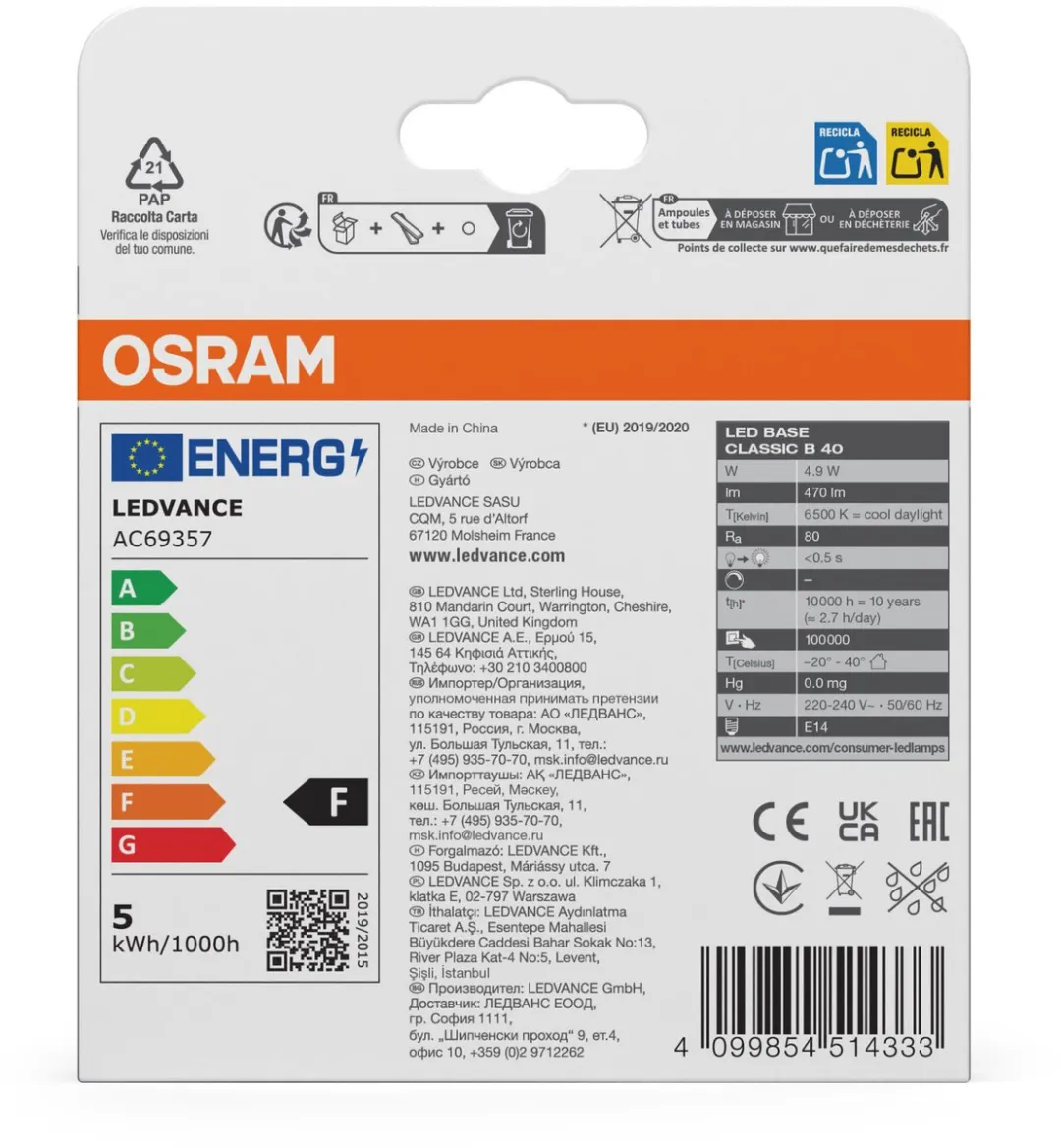 Osram LED Star Mini Kaars E14 Mat 6500K - 3 Stuks