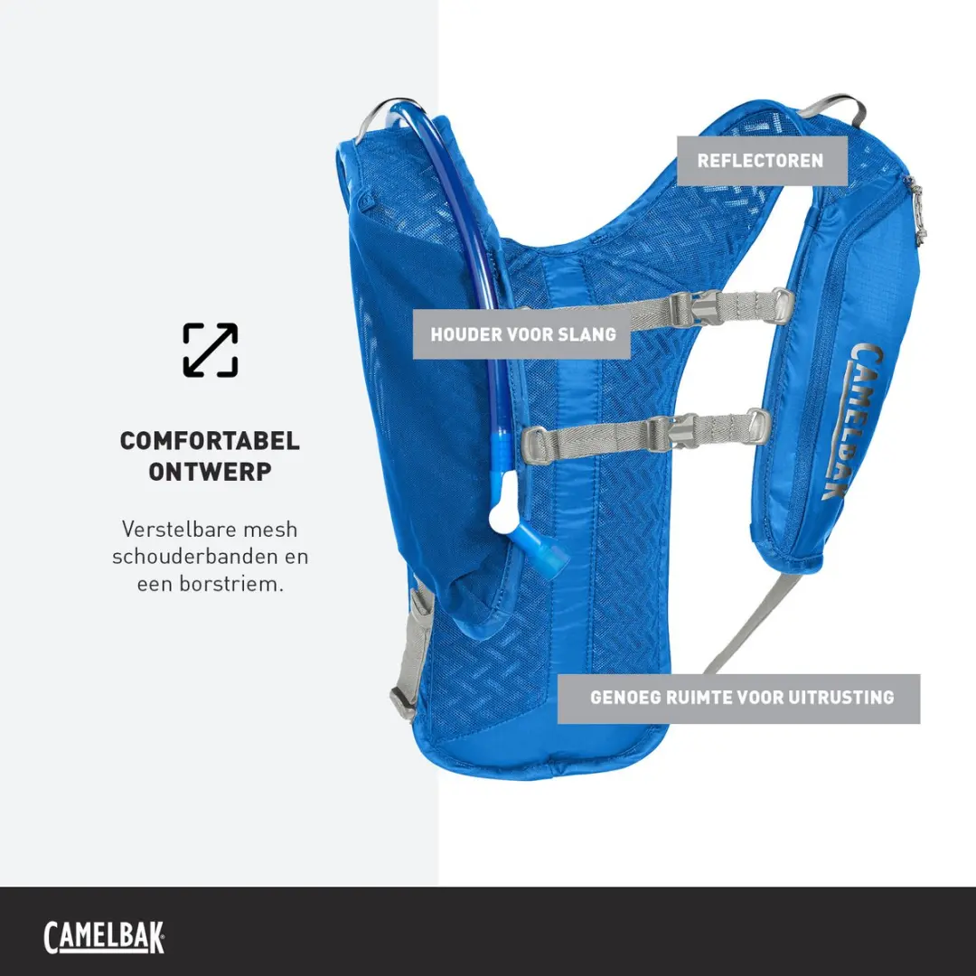 CamelBak Dart Drinkzak - 2 L - Ultralicht Materiaal - Ademend Mesh - Reflecterend - Hardloopvest - Drinkhouder - Lichtgewicht - Inclusief Crux 1,5 L reservoir - Verstelbare Schouderbanden en Borstriem - Blauw - afbeelding 4 van 6