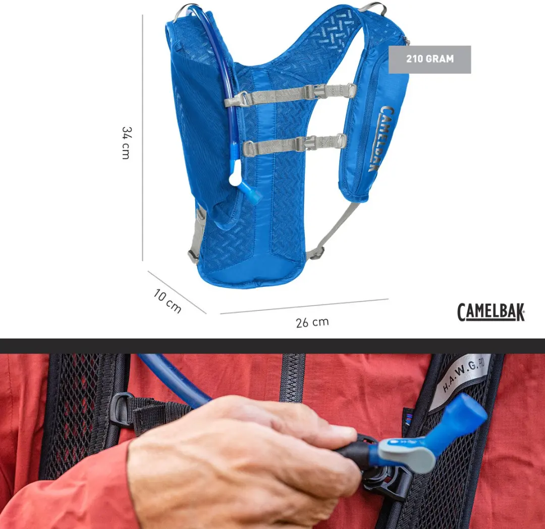 CamelBak Dart Drinkzak - 2 L - Ultralicht Materiaal - Ademend Mesh - Reflecterend - Hardloopvest - Drinkhouder - Lichtgewicht - Inclusief Crux 1,5 L reservoir - Verstelbare Schouderbanden en Borstriem - Blauw - afbeelding 6 van 6
