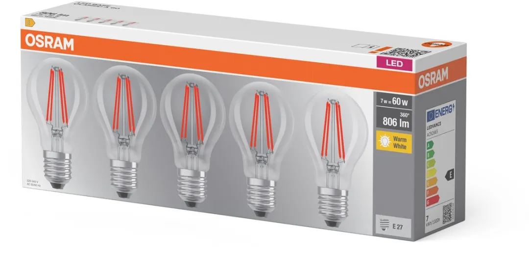 Osram LED Classic A60 E27 7W 806lm Warm Wit - 5 Stuks - afbeelding 6 van 6