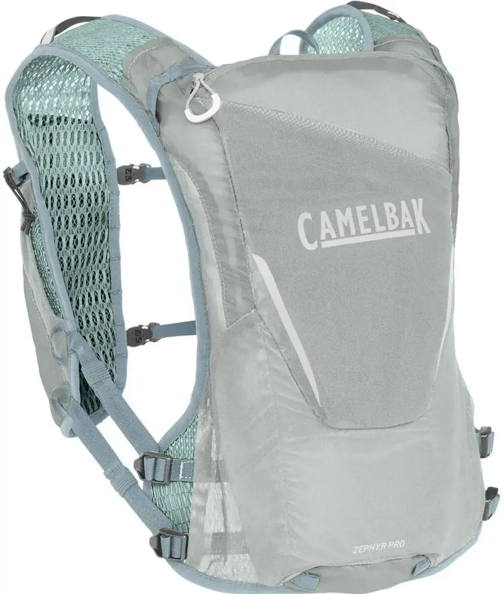 CamelBak Zephyr Vest voor Heren - One Size - Ultralicht Materiaal - Ruimte voor 2 Flexibele 500 ml flessen - Reflecterend - 8 vakken - Hardloopvest - Drinkhouder - Drinkzak - Grijs met Turquoise - afbeelding 4 van 4