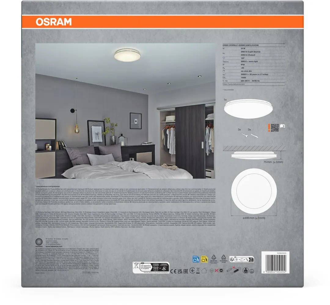 Osram Orbis Sparkle LED Plafondlamp 24W - 400mm - Warm wit 3000K