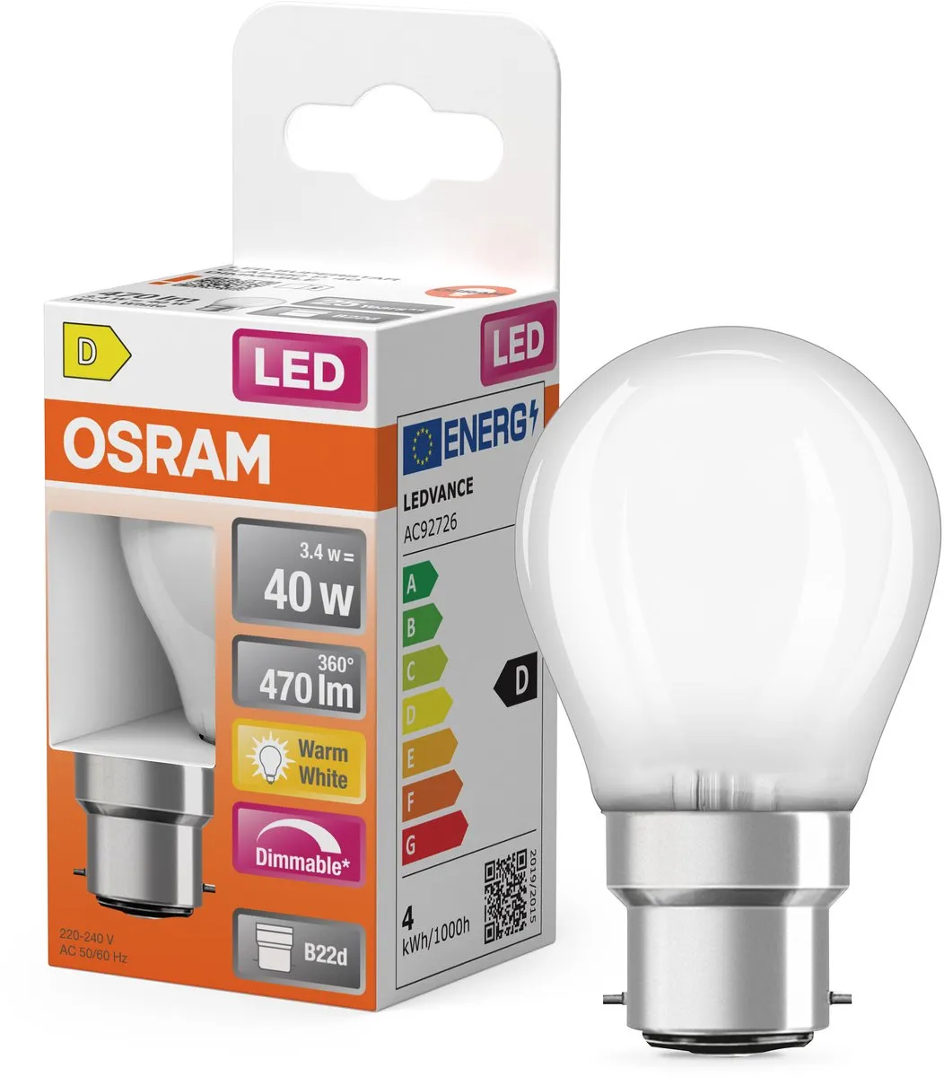 Osram LED Superstar P40 Globe Filament 3,4W - 470lm - Mat - B22d