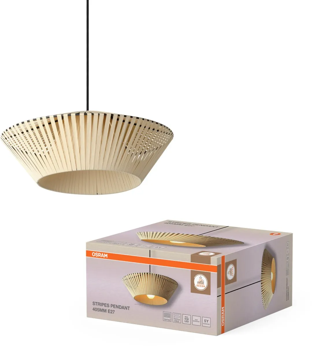 Osram Decor Stripes Hanglamp E27 - 405cm Beige